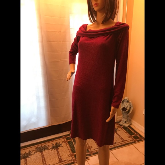 Express Long sleeves burgundy lg Dress with crowl neck line - Picture 7 of 7